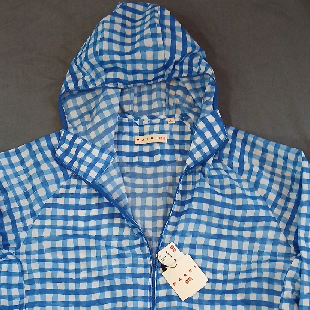 Marni Blue and White Checkered Performance Jacket